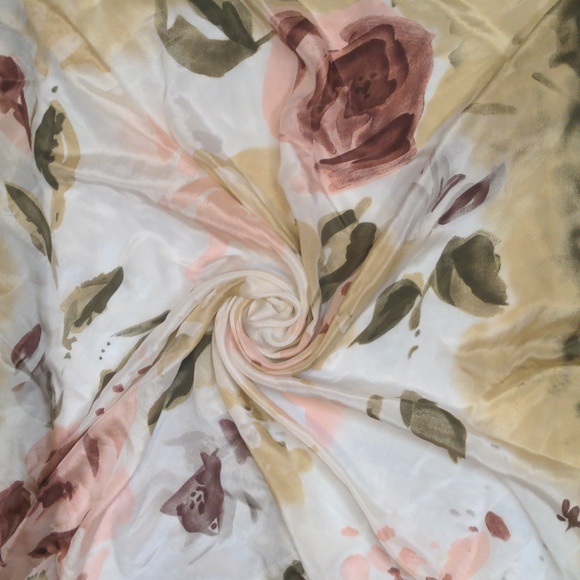 Vintage Georgiou Floral Scarf Olive Mauve Roses 30" Square Cottage Core - Picture 3 of 10